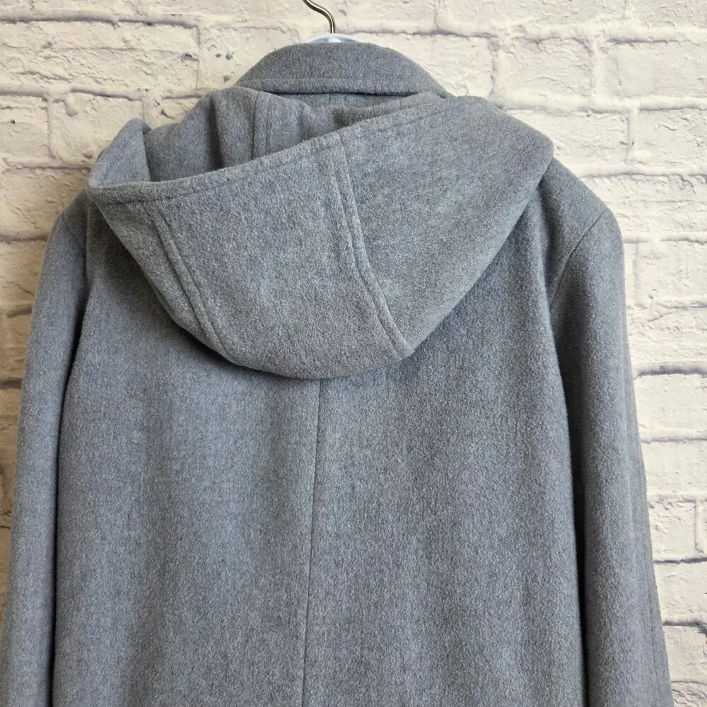 London Fog Size 10 Blue-Gray Wool Button Down Car Coat Detachable Hood